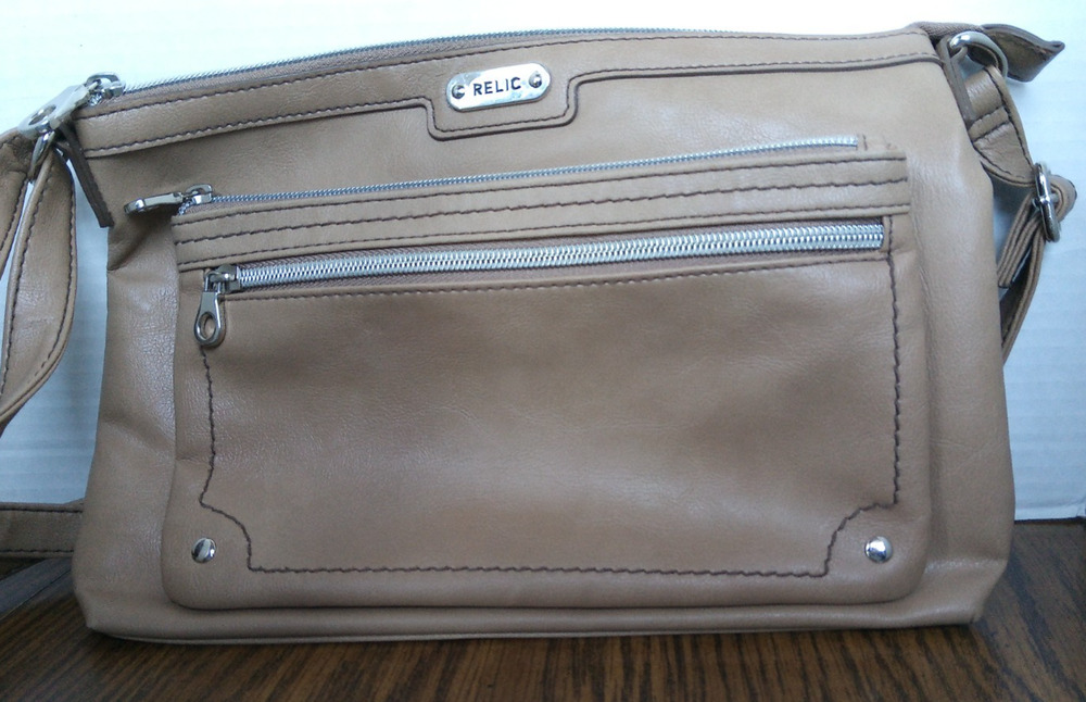 Relic Tan Crossbody 3 Pocket Faux Leather Handbag